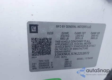 2019 GMC Acadia Slt-1 z USA, uszkodzony, nr VIN 1GKKNULS7KZ212072